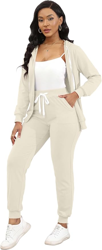 CLOCOR Track Suits for Women Set - Casual 2 Piece Outfits Sweatsuit Pocket Hoodies Long Sleeve with Patchwork Pants Set