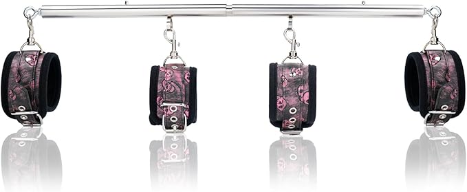 Spreader Bar Heavy Duty Stainless Steel Expandable Silver Bar Home Gym with 4pcs PU Purple Adjustable Strap,Sports Aid Training Fitness Gear Pilates Aid Kit,Yoga Set