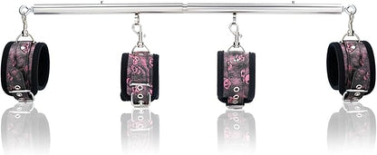 Spreader Bar Heavy Duty Stainless Steel Expandable Silver Bar Home Gym with 4pcs PU Purple Adjustable Strap,Sports Aid Training Fitness Gear Pilates Aid Kit,Yoga Set