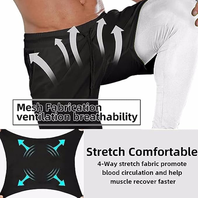 OEBLD Mens 2 in 1 Athletic Running Pants Quick Dry Gym Workout Shorts for Men Compression Pants with Pockets