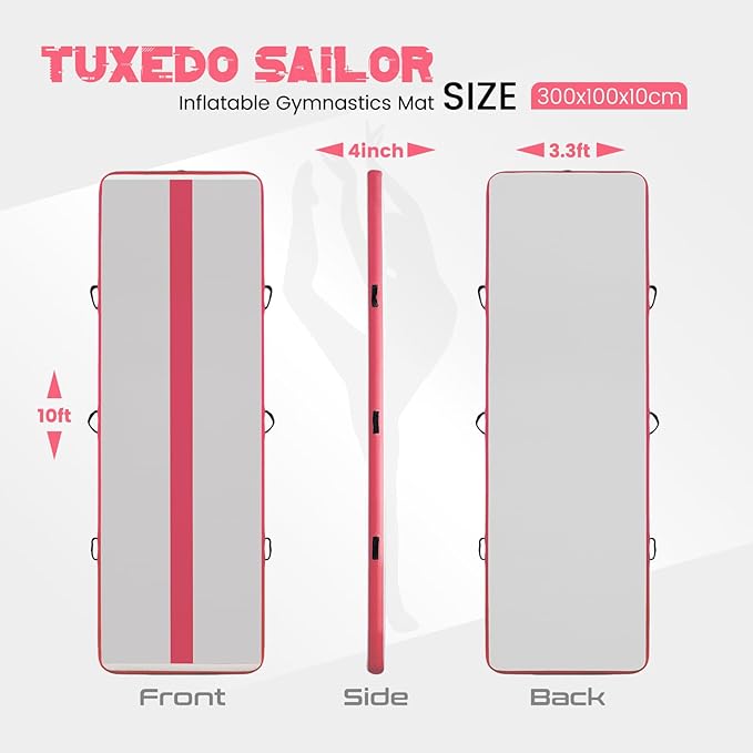 Tuxedo Sailor Inflatable Gymnastics Tumbling Mat Tumble Track Thickness Floor Mat With Electric Air Pump for Gymnastics/Training/Home/Cheerleading/Water/Gym/Yoga