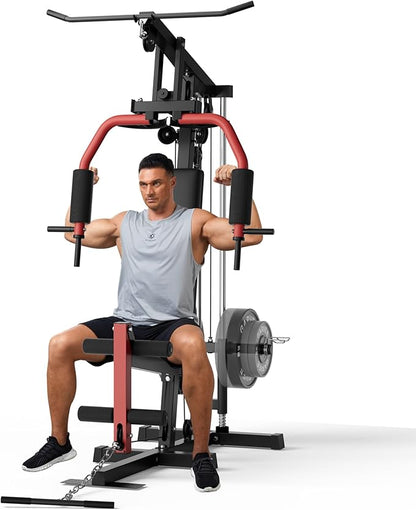 Multifunctional Home Gym Equipment - 300LBS Full Body Workout Machine with Lat Pulldown, Chest Press & Leg Extension | Fits 1" & 2" Weight Plates(not included) | Heavy-Duty Steel Frame & Pulley System