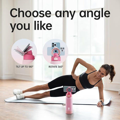 Insulated Magnetic Water Bottle - Reusable Stainless Steel Bottle with MagSafe Compatible Phone Holder - Keeps Cold for 24 Hours - Perfect for Gym, Sports, and Travel - Pink 32oz