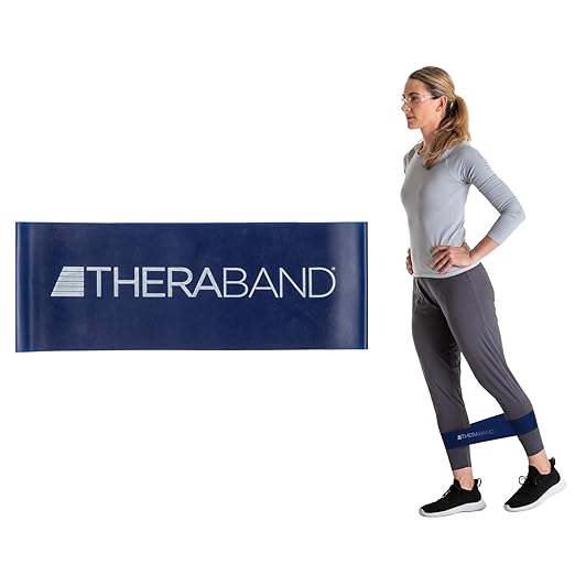 THERABAND Resistance Band Loops, 8" Blue, Extra Heavy Resistance, Latex Color-Coded 3" Wide Exercise Band Loop for Home Workouts, Pilates, Strength Training, Physical Therapy, for Women and Men