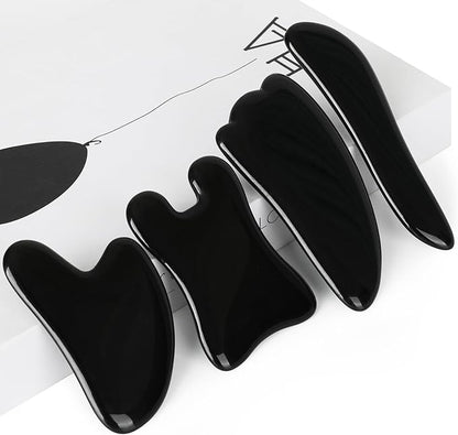 airogym Guasha Massage Tool, Natural Gua Sha Board, 4PCS Guasha Stone Scraping Massage Sets for SPA, Acupuncture, Physical Therapy, Muscle Knots, Facial Caring Point Treatment (Black)
