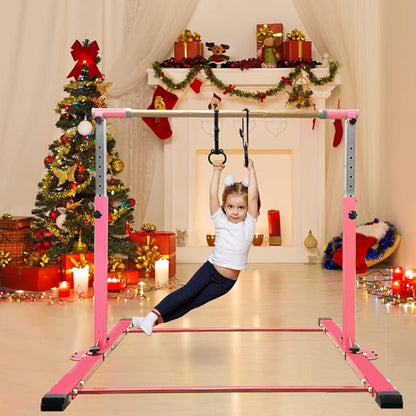 Gymnastics Bar for Kids Girls Ages 3-15 with Ring for Home Indoor Training Equipment- Steady Steel Construction, Anti-Slip, Easy to Assemble, 3' to 5' Adjustable Height