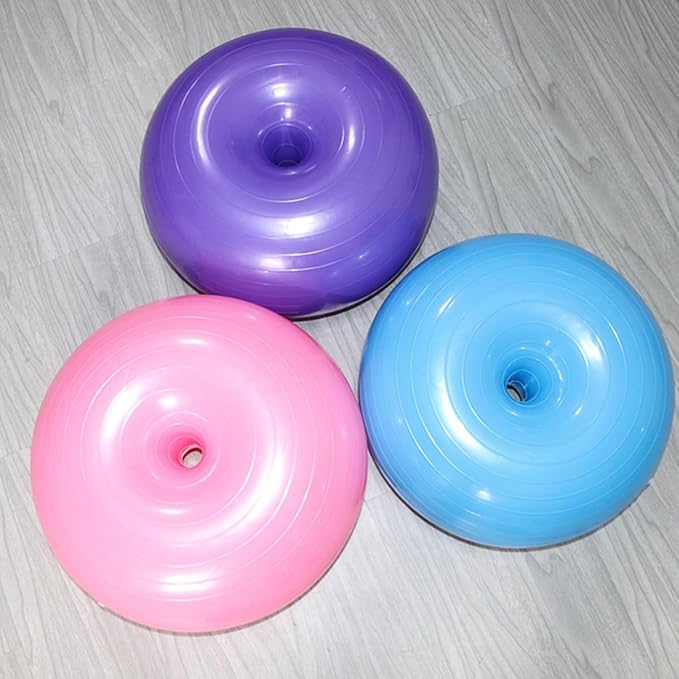 Exercise Donut Yoga Ball PVC Anti-Burst Stability Ball with Air Pump, Thickened Half Fitness Trainer for Core Balance and Stretching at Home (Light Blue)