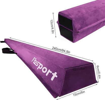 FBSPORT 8ft/9ft/9.5ft Balance Beam Folding Gymnastics Beam Foam Balance Floor Beam Equipment for Kids Adults, Suede Cover Anti Slip Base with Carry Bag for Home School Gym Training