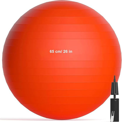 Exercise & Pilates Yoga Ball Anti-Burst and Slip Resistant - for Fitness, Pregnancy, Stability, Balance, Core Workout - Red Training Ball w/Quick Pump for Home Office Gym