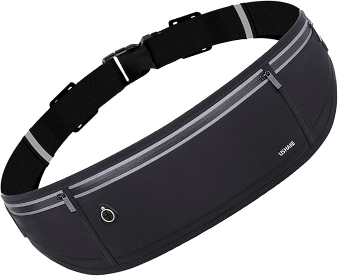 USHAKE Slim Running Belt, Workout Fanny Pack for Men Women,Exercise Waist Pack for Apple iPhone Holder, Runner Belt for Running Walking Cycling Camping Gym Black