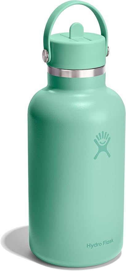 Hydro Flask Water Bottle - Insulated Stainless Steel - Wide Straw Lid, Non Spill, Leakproof in 64 Oz Mermaid Green