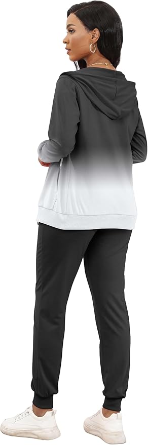 CLOCOR Track Suits for Women Set - Casual 2 Piece Outfits Sweatsuit Pocket Hoodies Long Sleeve with Patchwork Pants Set