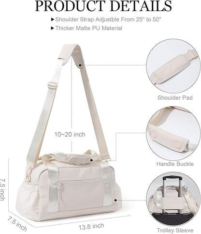 Small Gym Bag for Women, Mini Crossbody Gym Duffle Bag with Wet Compartment, Carry on Gym Tote Bag for Workout Dance Sport Travel (Medium-Beige)