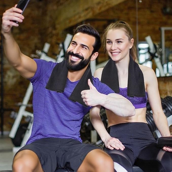 Premium Waffle Weave Sports Towel - Ultra Absorbent Microfiber Gym Towel - Quick Dry, Non-Slip, Super Soft - Ideal for Workout, Yoga, Running, Fitness - 15.75" x 23.6" (Black)