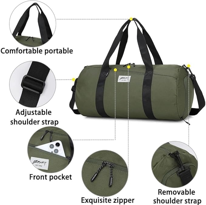 BE SMART Waterproof Mens Gym Bag with Shoe Compartment, Sports Gym Duffle Bag for Men Women, Lightweight Large Sport Duffel Bag for Travel, Sports, Fitness & Workout(Olive Green)