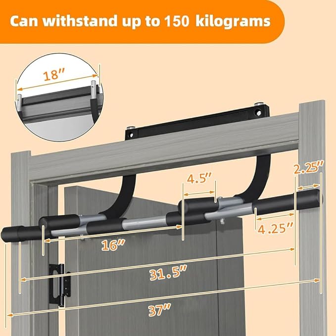Wall Mounted Pull Up Bar - Chin Up Bar for Doorway, Multi-Gym Home Fitness Equipment with Enhanced Door Frame Protection