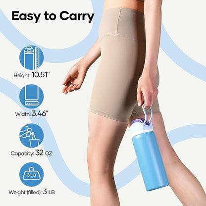BUZIO 32 oz Insulated Stainless Steel Water Bottle, Triple Wall Water Bottle with Chug Spout and Leakproof Locking Lid for Gym Sports School Work, Dishwasher Safe, Keep Cold 48H, Haze Blue