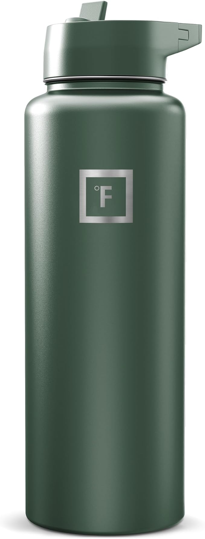 IRON °FLASK Camping & Hiking Hydration Flask with Straw, Wide Mouth Insulated Stainless Steel Sports Water Bottle - Dark Pine 40 oz - Straw (1 Lid)