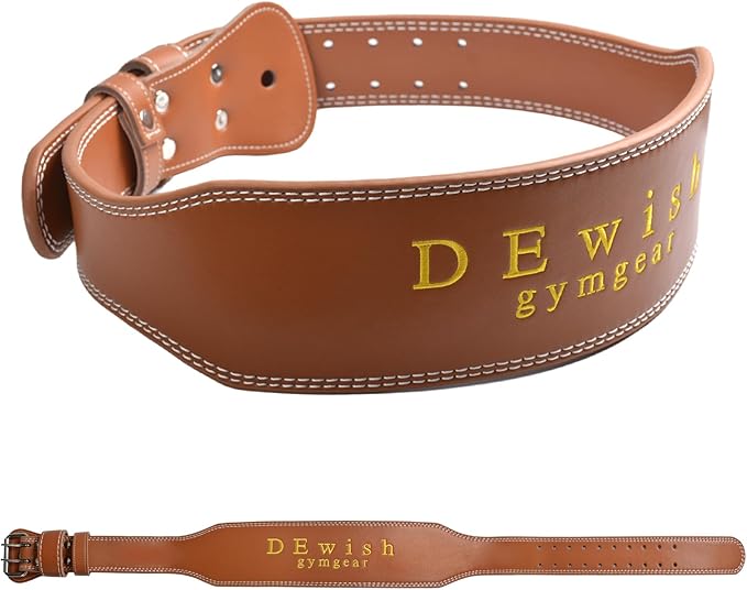 10 Adjustable Holes Genuine Leather Weightlifting Belt, 4”& 6”Width, Double Prong Power Belt for Gym Bodybuilding, weightlifting, powerlifting, squats and deadlifts