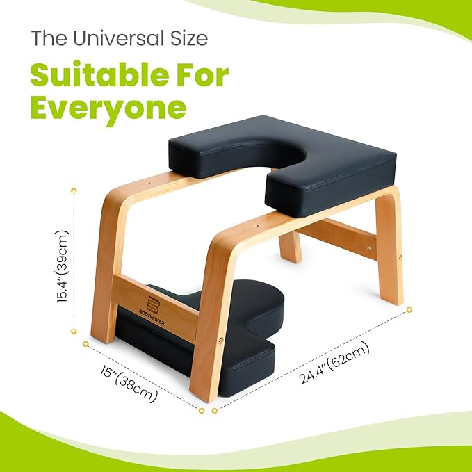 Yoga Headstand Bench, Stand Yoga Chair for Balance Training, Core Strength Building, Upside Down Chair for Relaxation, Handstand Trainer Inversion Chair for Home Gym (Wood Black)