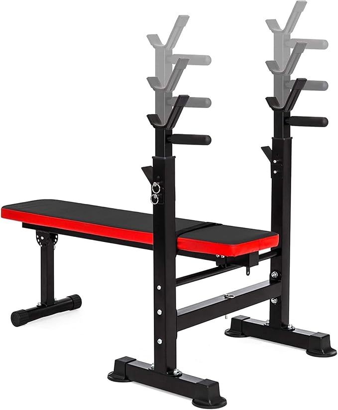 BalanceFrom Steel Weight Bench w/ Squat Rack in Multiple Colors, 400 lb User Capacity - Foldable Home Gym Equipment for Range of Workouts w/ 6-Position Barbell Holder & Adjustable Seat and Recliner