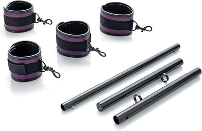 Spreader Bar Heavy Duty Stainless Steel Expandable Silver Bar Home Gym with 4pcs PU Purple Adjustable Strap,Sports Aid Training Fitness Gear Pilates Aid Kit,Yoga Set