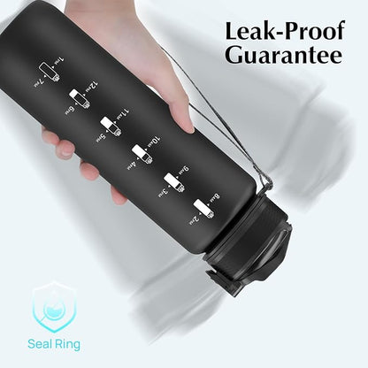 EYQ 32 oz Water Bottle with Time Marker, Carry Strap, Leak-Proof Tritan BPA-Free, Ensure You Drink Enough Water for Fitness, Gym, Camping, Outdoor Sports