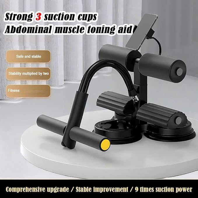 Sit Up Bar Floor - Portable Abs Exercise Equipment with 700kg Strong Suction Cups, Auto-Counting, Adjustable Height Home Workout Ab Master Assistant with Phone Holder & Drawstring Resistance