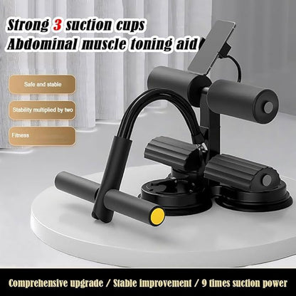 Sit Up Bar Floor - Portable Abs Exercise Equipment with 700kg Strong Suction Cups, Auto-Counting, Adjustable Height Home Workout Ab Master Assistant with Phone Holder & Drawstring Resistance