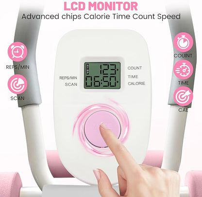 Ab Machine, Adjustable Ab Trainer Machine for Abs Workout at Home Gym, Abdominal Trainer for Stomach Workout, Foldable Abdominal Exercise Machine with Knee Protection and LCD Monitor