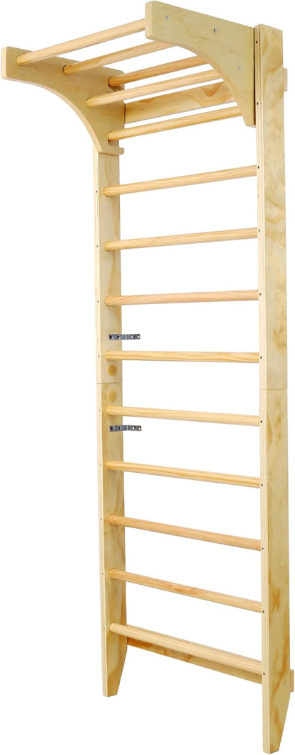 Adjustable Swedish Stall Bars & Pull-Up Bar for Home Gym, Physical Therapy - Heavy-Duty Beech/Pine Wood, Space-Saving Wall-Mounted Design