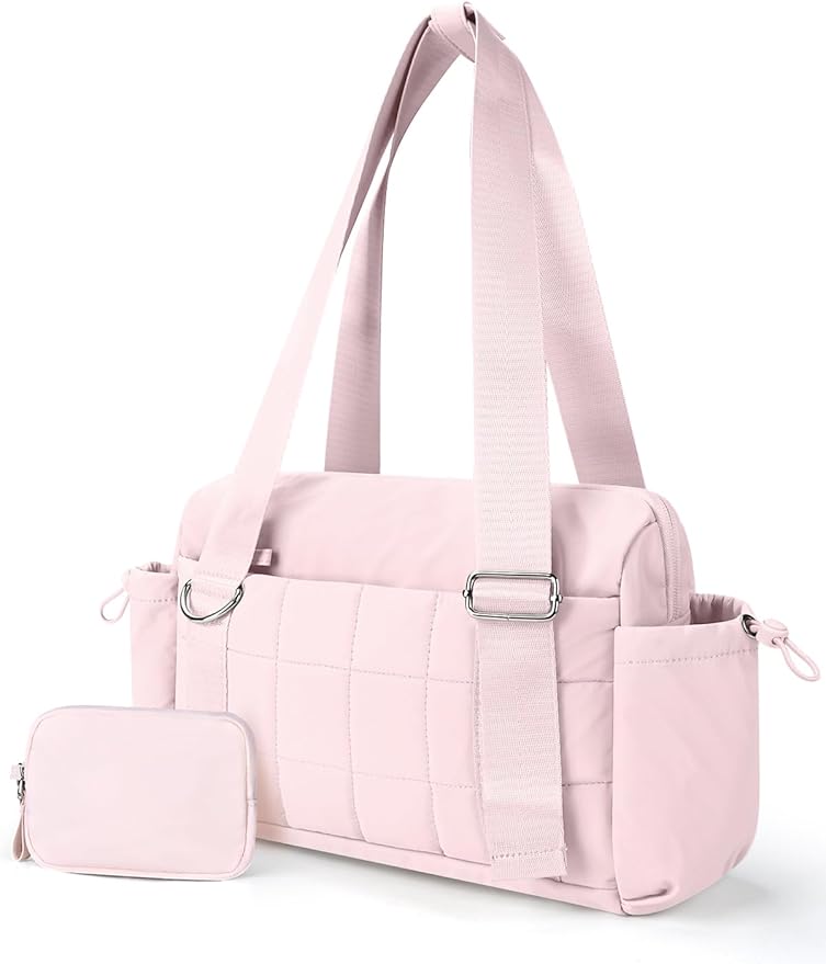 VUUDH Mini Gym Bag for Women Puffy Bag, Small Gym Bag with Coin Wallet, Lightweight Gym Tote Bag for Fitness, Work, Travel, Daily Commute,Pink