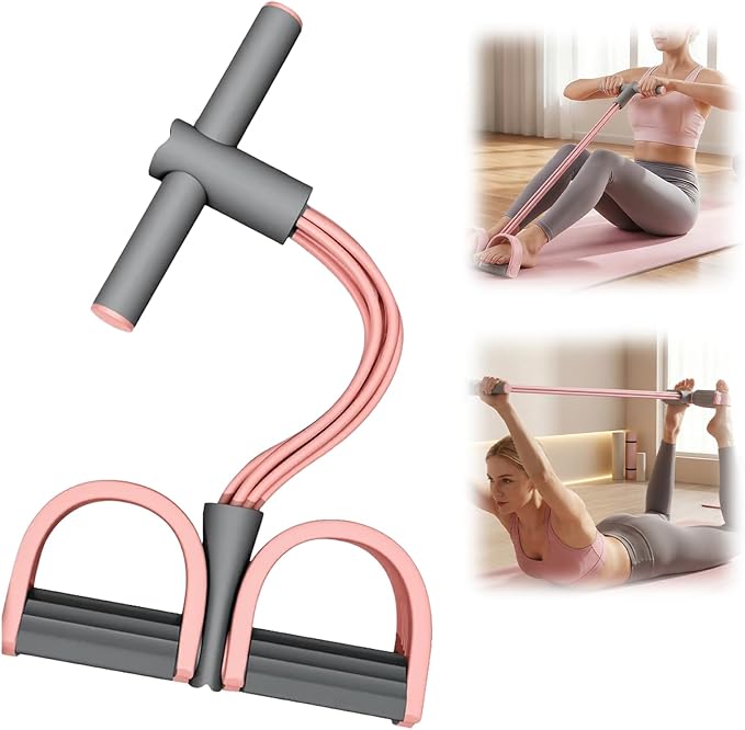 Pedal Resistance Bands with Handles, 2026 Upgrade Multifunction Tension Rope, 6-Tube Elastic Yoga Pedal Puller Resistance Band, Natural Rubber Foot Pedal Bands for Abdomen, Waist, Arm, Leg (Pink)