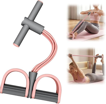 Pedal Resistance Bands with Handles, 2026 Upgrade Multifunction Tension Rope, 6-Tube Elastic Yoga Pedal Puller Resistance Band, Natural Rubber Foot Pedal Bands for Abdomen, Waist, Arm, Leg (Pink)