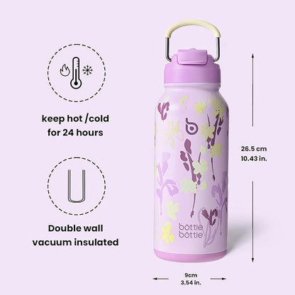BOTTLE BOTTLE 32oz Insulated Water Bottle Stainless Steel Sport Water Bottle with Straw Dual-use Lid Design for Gym with Pill Box
