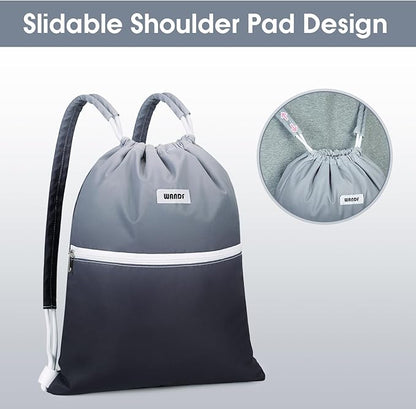 WANDF Drawstring Backpack Sports Gym Bag with Shoulder Pads Water Resistant String Cinch Bag for Women Men (Black Gradient)