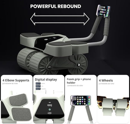 2026 New 4-Wheel Abdominal Roller with Elbow Support : Latest Upgraded High-Performance Exercise Machine With Automatic Rebound, Multi- layered Anti-Slip Design with Calorie Counting LCD Screen