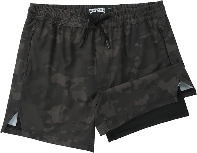 Men 2 in 1 Running Shorts with Compression Liner 5" 7" Quick Dry Workout Athletic Shorts with Pockets Towel Loop
