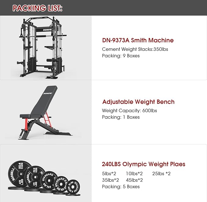 DONOW Smith Machine with Weight Stacks, Heavy Duty Home Gym System Power Cage Cable Crossover Machine Multi-Functional Trainer Ratio 1:1