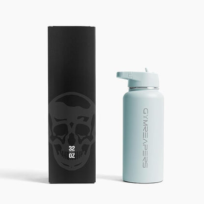 Gymreapers Insulated Water Bottle - Stainless Steel 32 Oz, 3 lids (Straw, Chug, Canteen), Double Walled Vacuum Insulation, Thermo Mug Cold Hot - Durable Powder Coated Finish