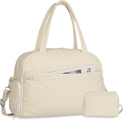 Sports Gym Bag for Women, Lightweight Travel Duffle Bags with Shoe Compartment & Wet Pocket, Weekender Overnight Bag Fitness Workout Bag with Toiletry Bag (Beige)