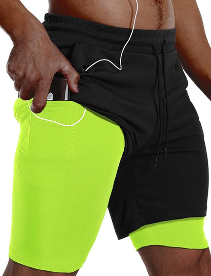 JWJ Mens 2 in 1 Running Shorts Quick Dry Gym Athletic Workout Clothes with Side Pockets