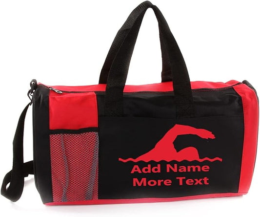 KishKesh Personalized Sport Duffel Bag – Ideal for Swimmers, Gym, Travel, Training & Workout Essential for Male – Durable, Customizable Name & Text for Kids and Adults – Red, 18" X 10" X 8"