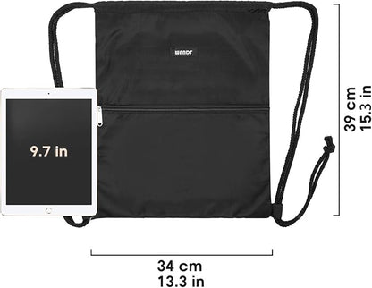 WANDF Drawstring Backpack String Bag Sackpack Cinch Water Resistant Nylon for Gym Shopping Sport Yoga (Black)