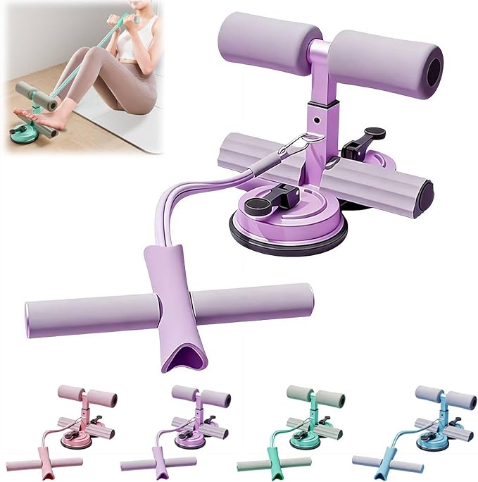 Sit Up Bar with Dual Suction Cups, 3-Level Adjustable Height Ab Workout Equipment for Home Gym, Double-Layer NBR Foam Pad for Foot Holder, Portable Core Strength Trainer for Men Women