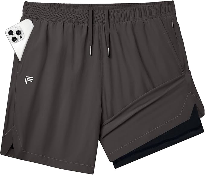 Running Shorts for Men 7 inch Inseam 2 in 1 Quick Dry Athletic Gym Workout Tennis Shorts with Phone Pockets