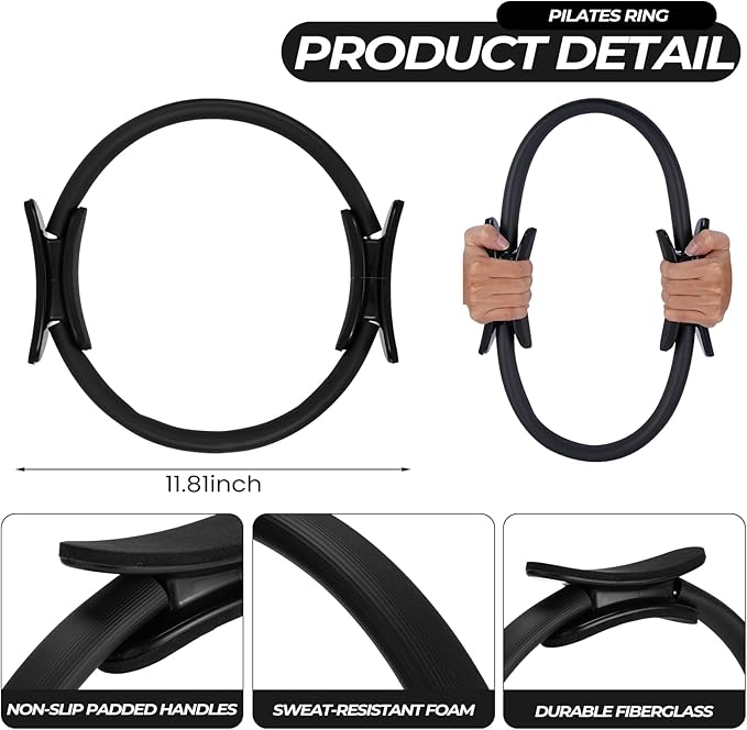 18 Pcs Pilates Ring and Ball Set with Resistance Bands Home Workout Pilates Equipment 11.8 Inch Magic Circle with Padded Handles, Mini Ball for Strength, Toning and Flexibility