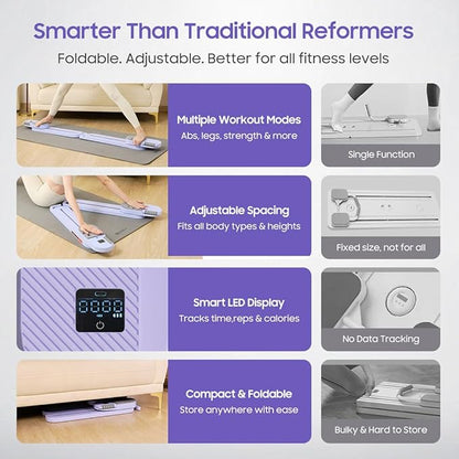 Pilates Reformer Board, Foldable Pilates Machine with Resistance Bands & Rebound System, Full Body Workout Equipment for Women at Home, Core Trainer for Abs, Glutes, Legs and Push-Ups, Timer Display