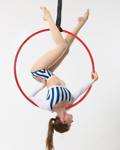 DASKING Premium Red Aerial Hoop Kit 85cm (33.5")/90cm (35.4") Single-Point Ring, Professional Aerial Ring Set, 2-Ton Safety System & Glossy Finish
