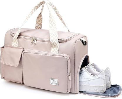 Small Gym Bag for Women, Travel Duffle Bag Carry On Weekender Bag with Shoe Compartment